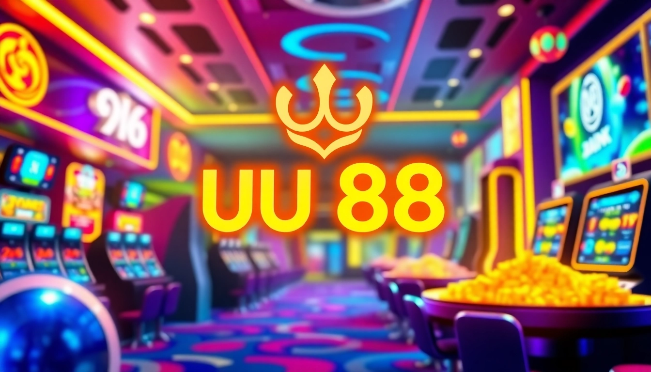 Visually engaging UU 88 logo with neon casino signs highlighting online gaming safety and reliability for users seeking trusted gambling platforms.