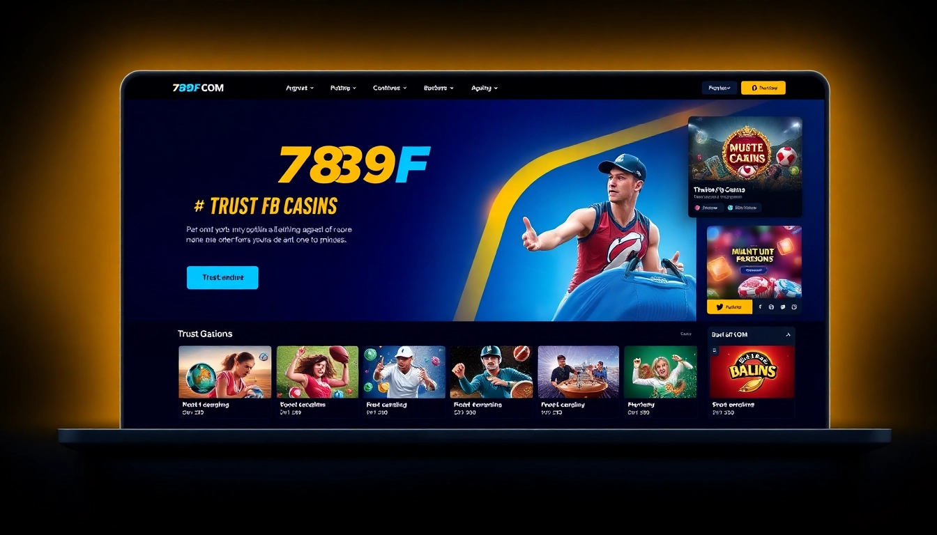 Engaging visual of a modern online betting site promoting 789F COM, showcasing sports and casino options with user-friendly design elements and vibrant colors for trust and excitement.