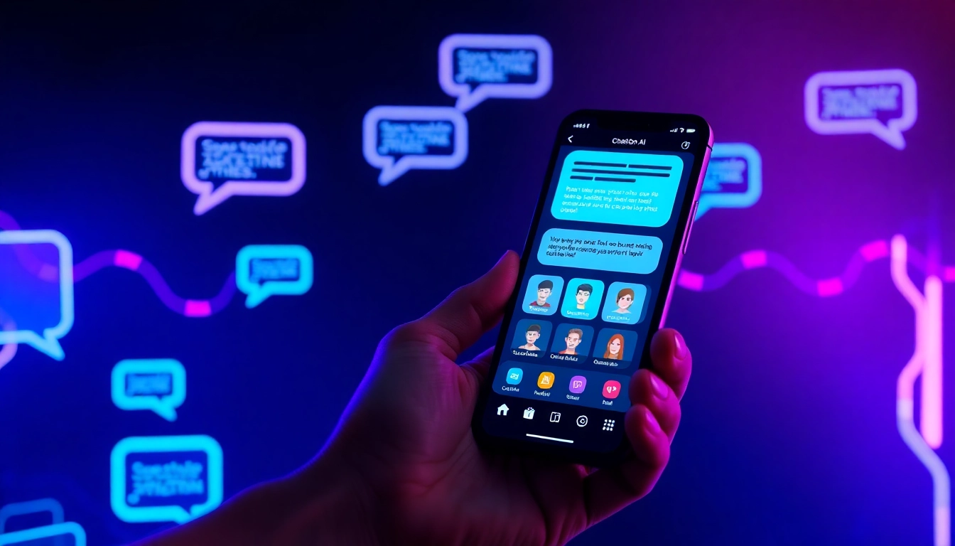 A person using a smartphone with a colorful AI chat interface on a dark background, highlighting advanced chatbot features.