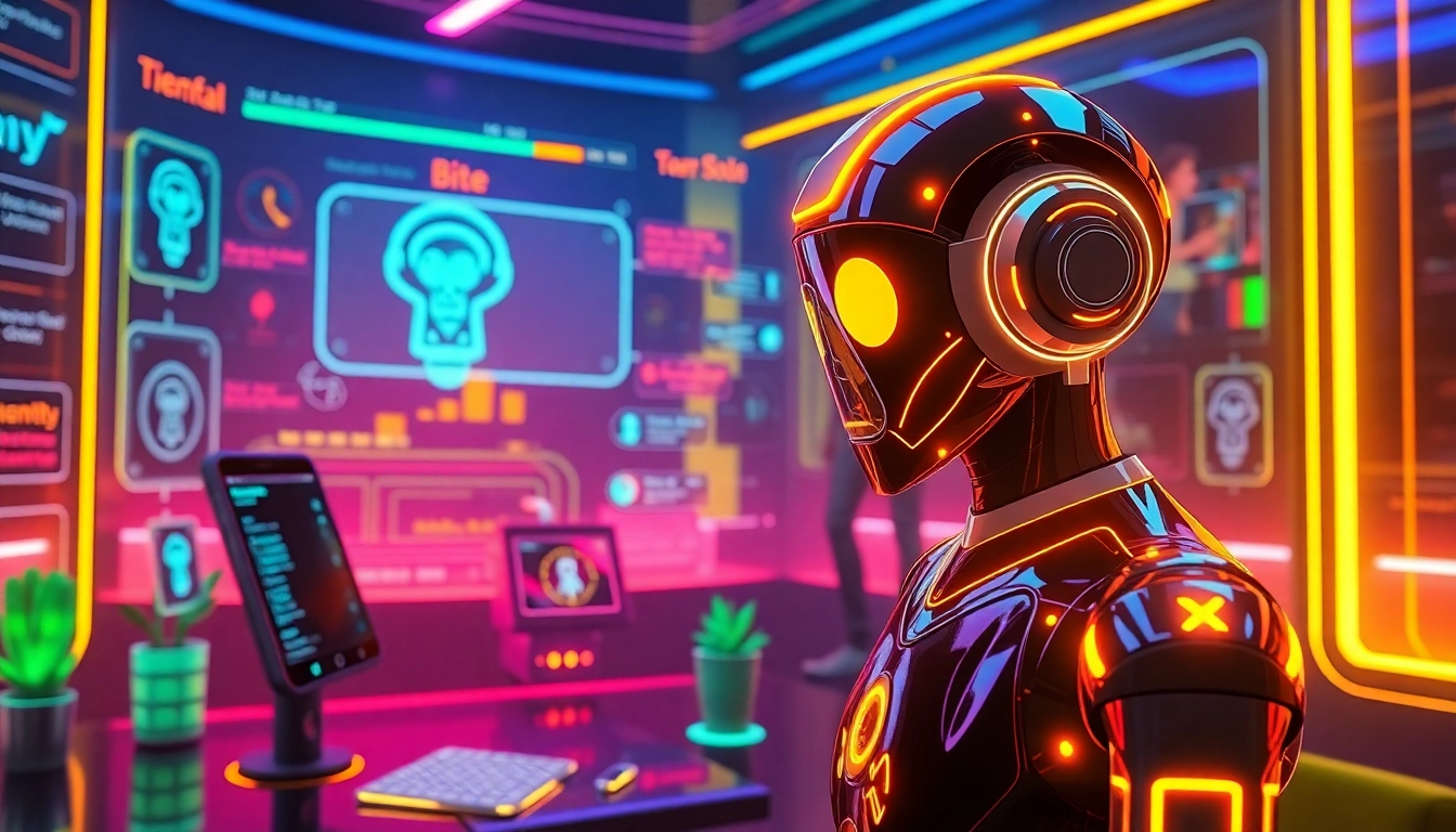 Engaging Spicy AI Chat interface with illuminated visuals and dynamic conversation bubbles showcasing realism and fun.