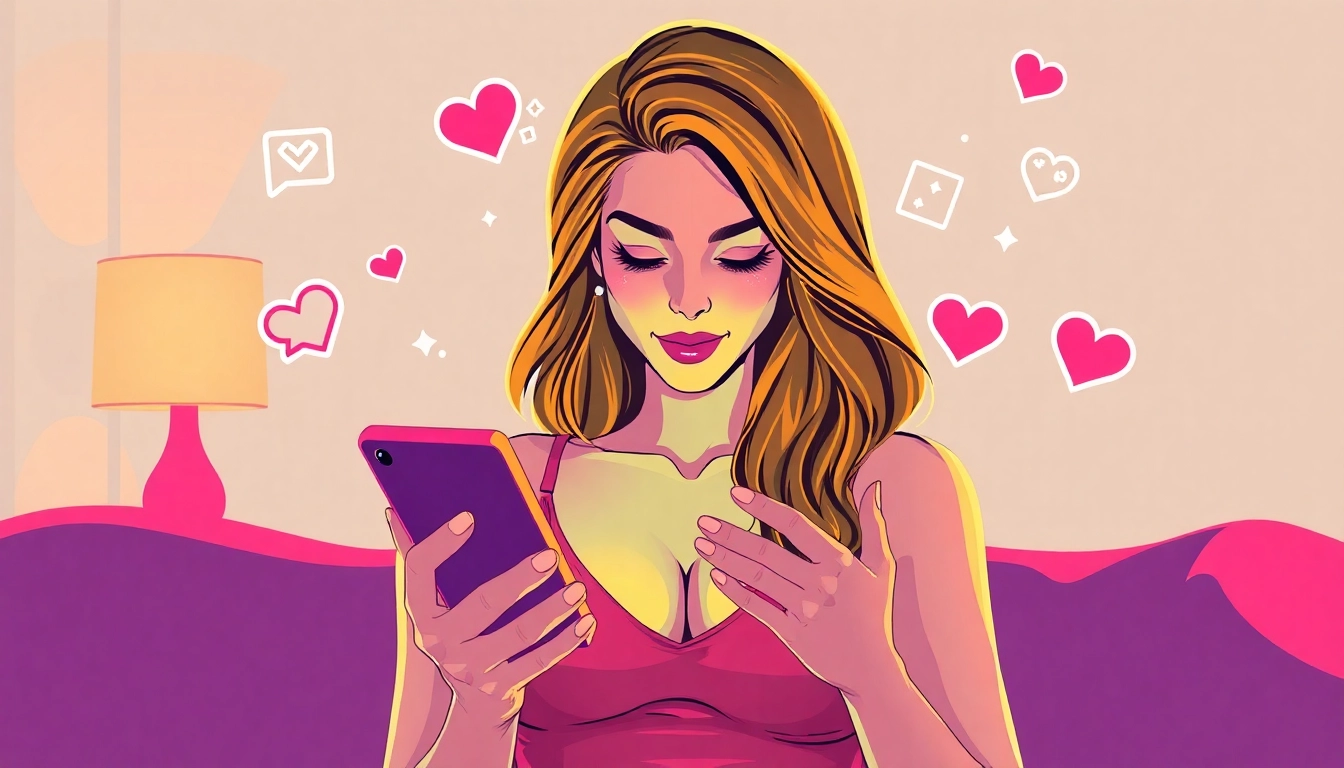 Engaging image showing a woman discreetly using her phone with annonces sexe in the background,