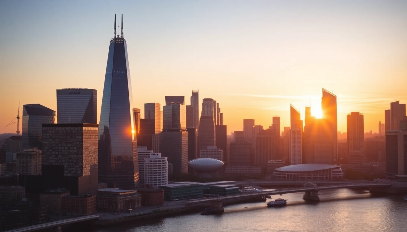 Photograph of UK skyline showing modern buildings symbolizing growth in the UK Property Sector