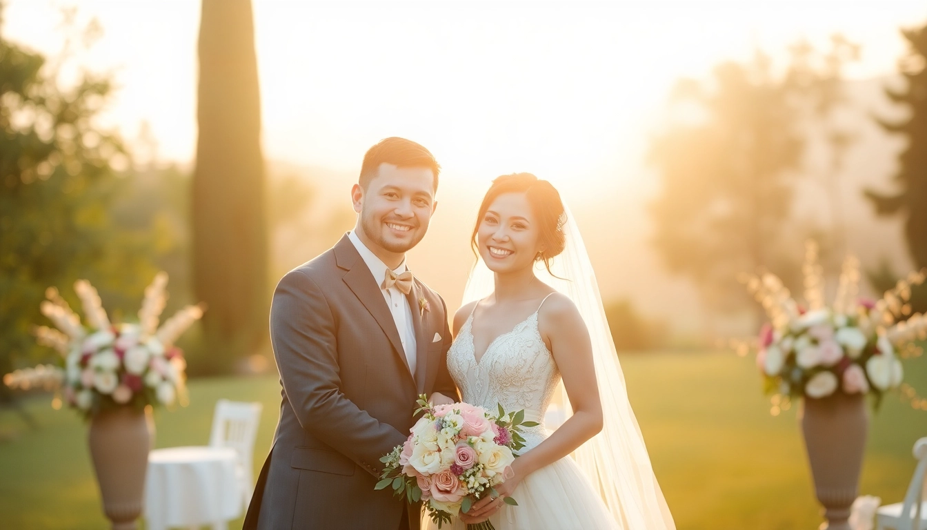 Stunning eskuvo fotozas capturing a happy couple during outdoor wedding at sunset with natural