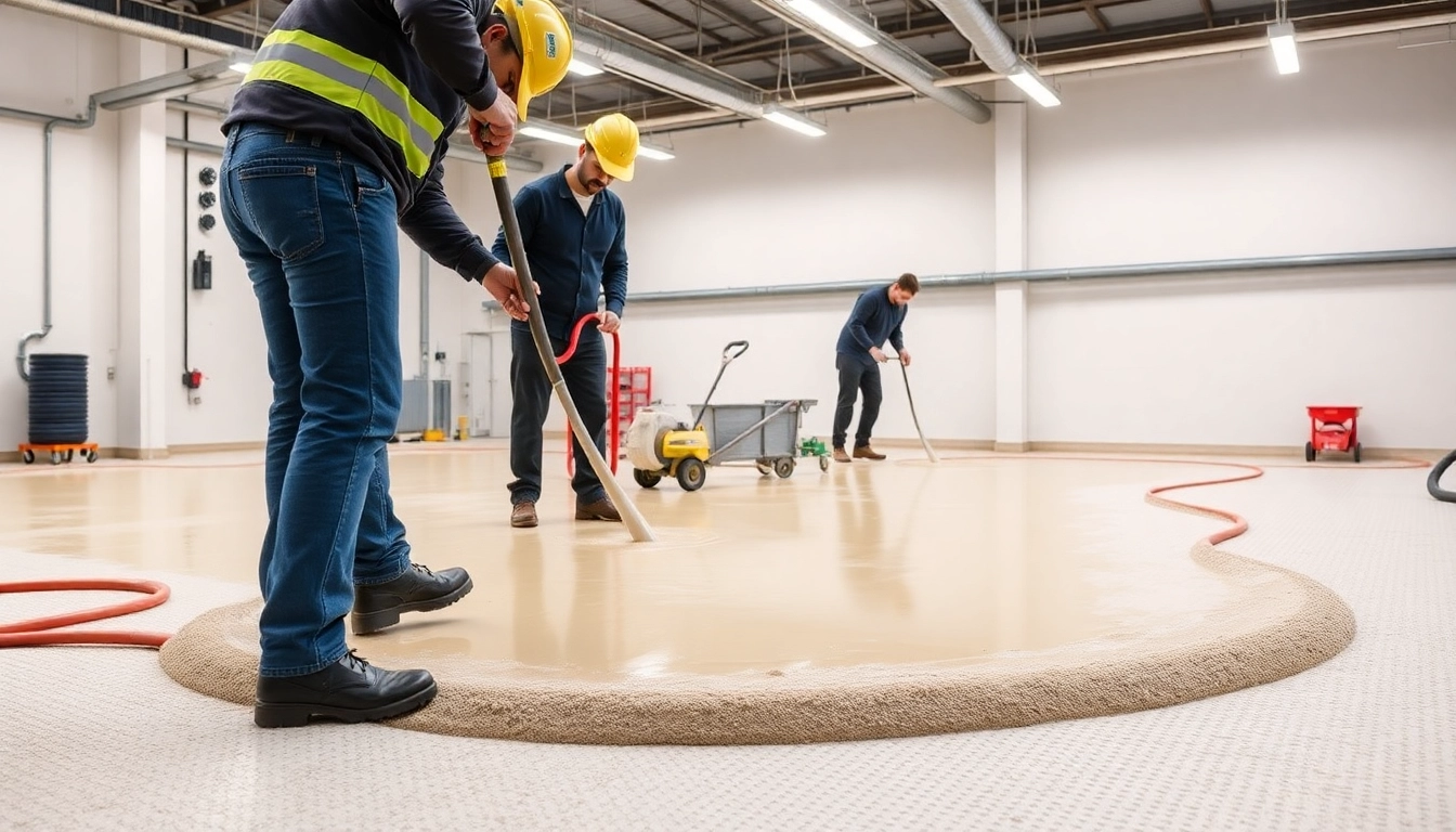 Experienced liquid screeding Birmingham specialists applying precise flooring techniques in a