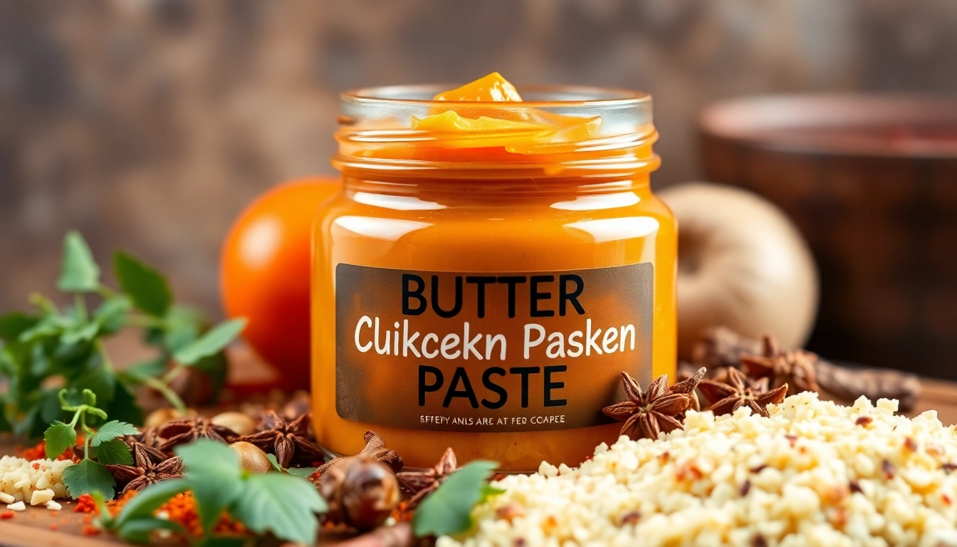 High-quality Butter Chicken Paste in jar with herbs and spices, authentic flavor presentation